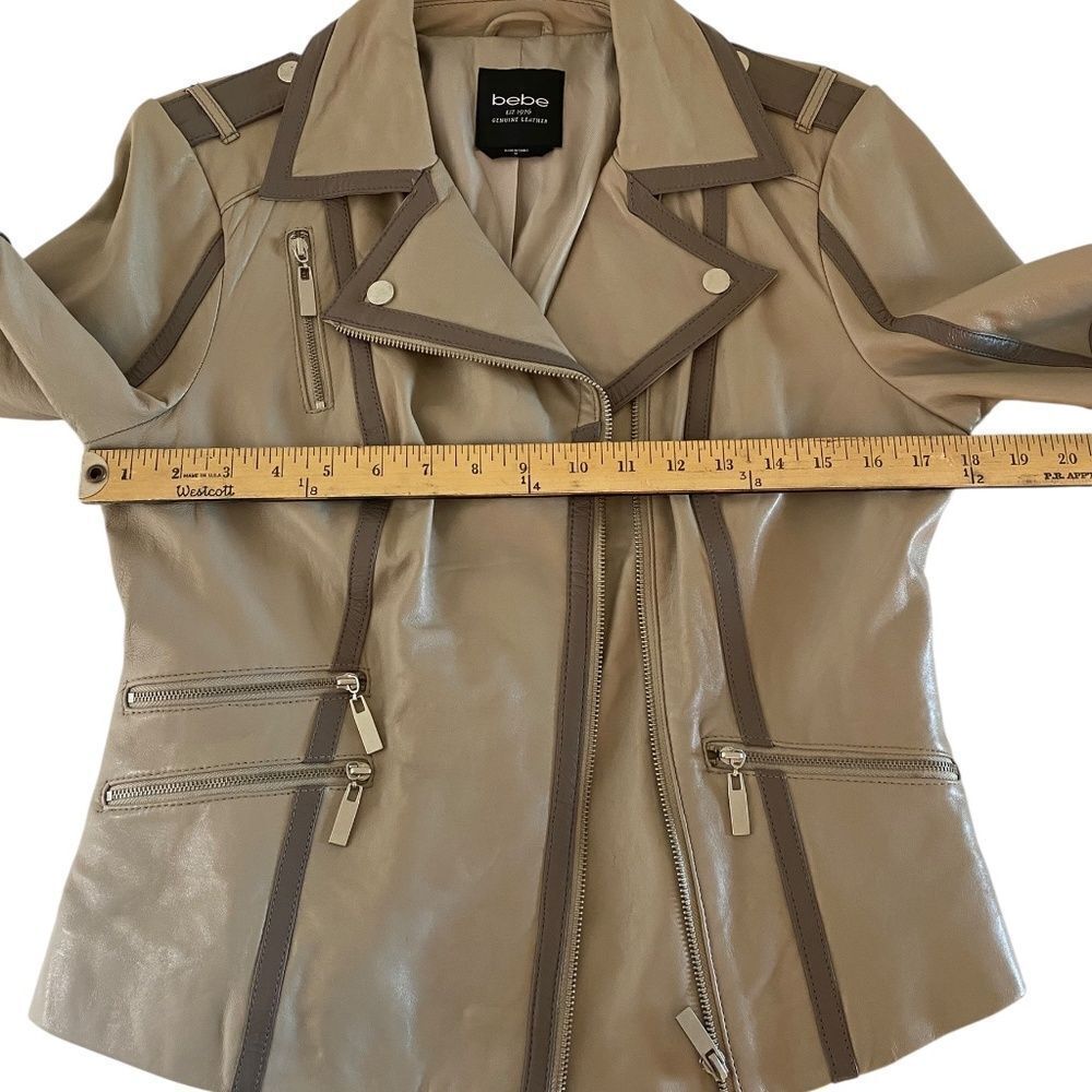 Bebe retro Leather jacket beige /taupe lots of details - Picture 9 of 16